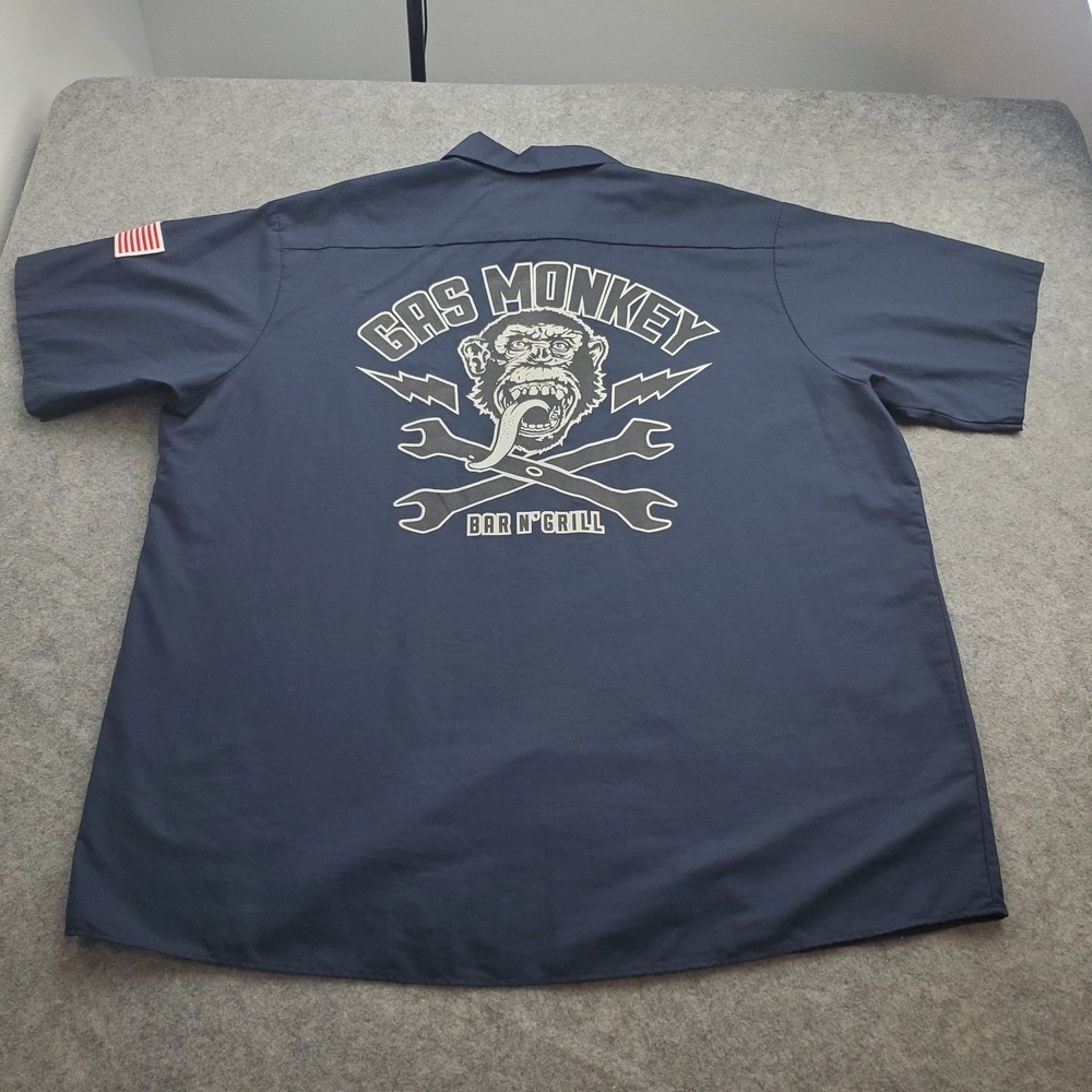 Gas Monkey Garage Shirt Mens 3XL Navy Red Kap Mechanic Bar N Grill Button Up
